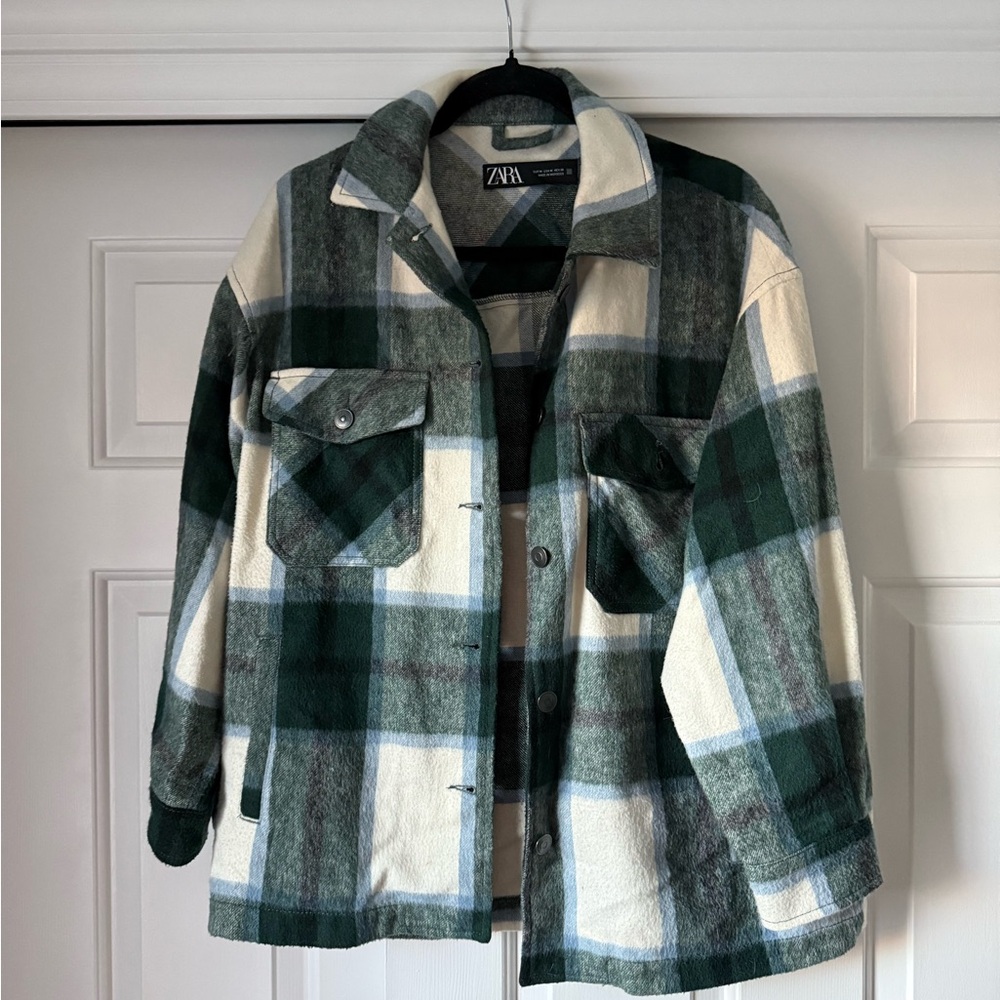Zara Green and Cream Plaid Jacket